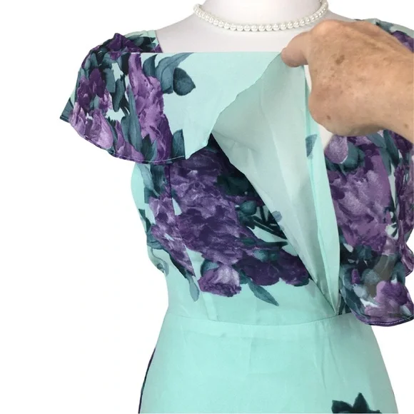 Luxxel Turquoise Lavender Fields Surplice Neckline Open Back Maxi Dress sz Small - Picture 8 of 16